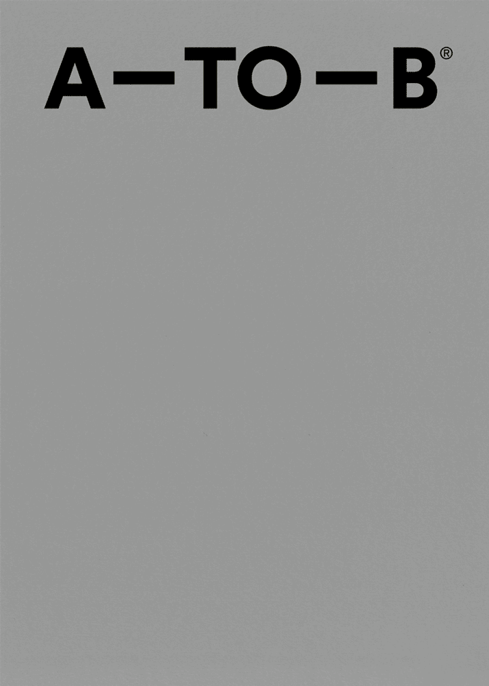 A-TO-B bold wordmark on gray field, minimal, swiss, muted