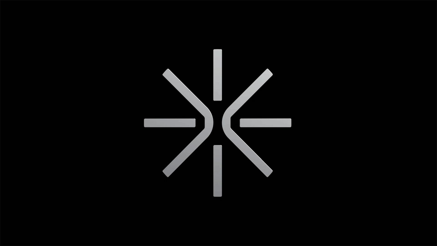 Animated 3D asterisk logo reveal on black, minimal, geometric, dark