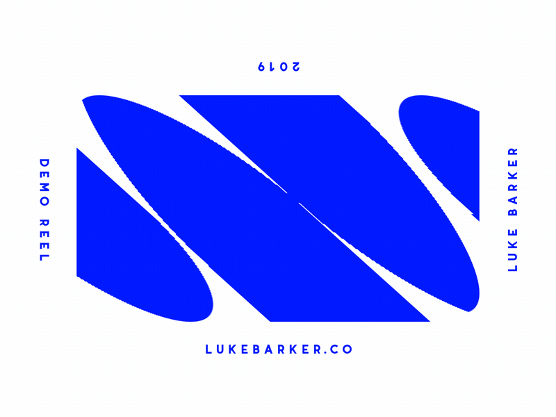 Animated demo-reel title card with morphing blue mark, minimal, abstract, vibrant