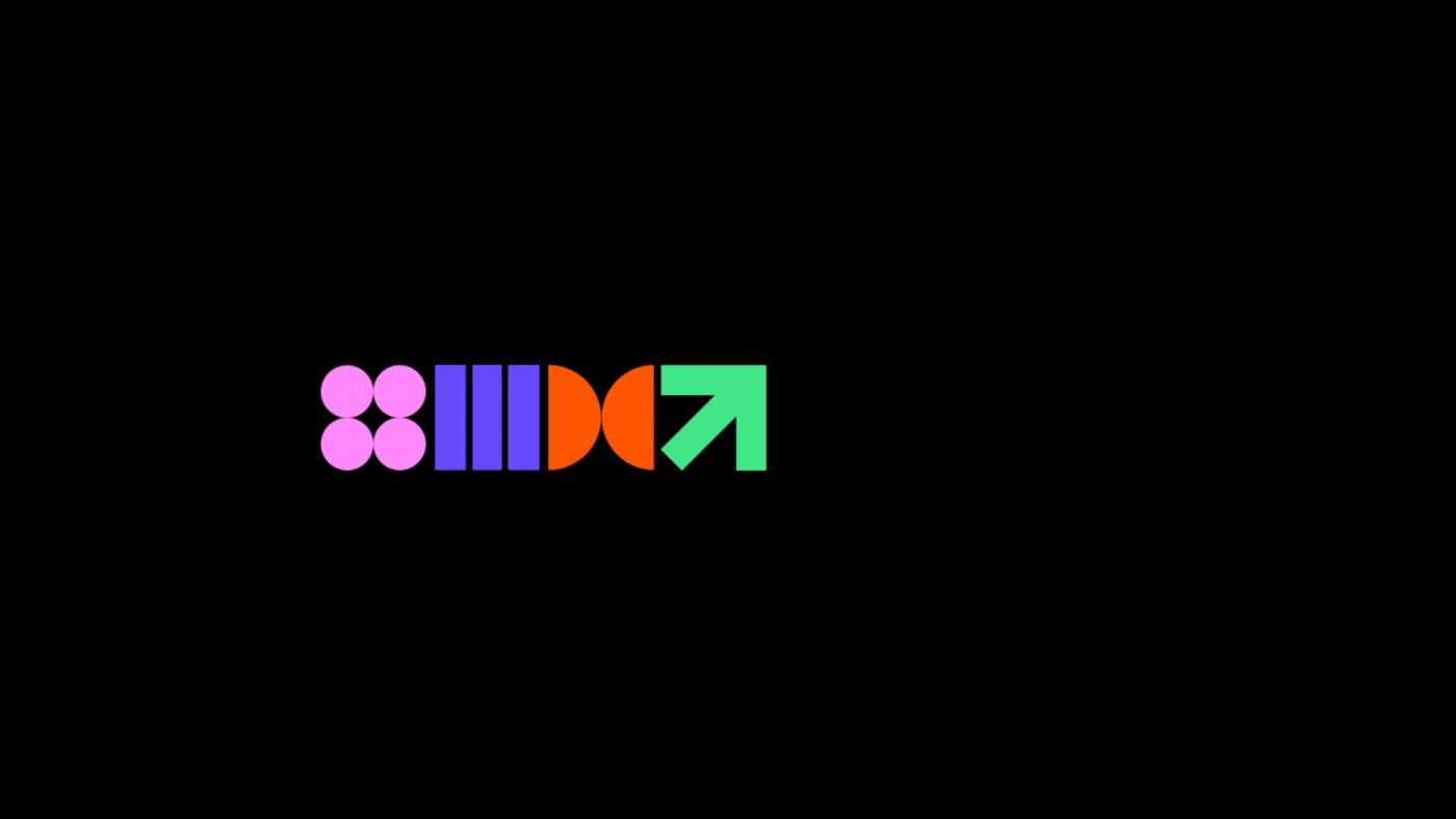 Modular geometric logotype in primary colors, geometric, abstract, dark
