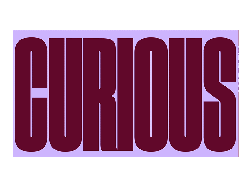 CURIOUS animated type on lavender, minimal, light-mode, light
