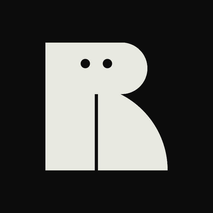 Abstract R monogram logo, minimal, geometric, dark