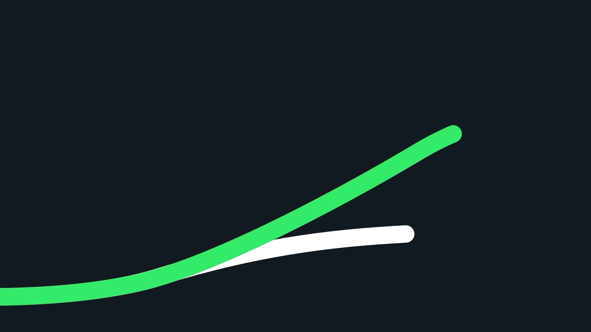 Dual curved lines in neon green and white, minimal, abstract, dark