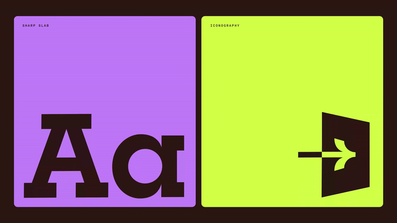 Neon color-block typography specimen, geometric, minimal, neon