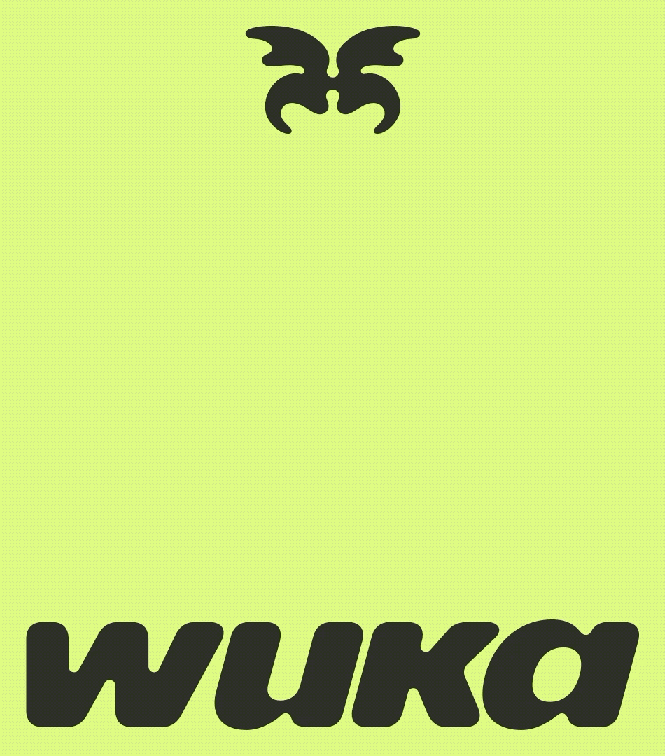 WUKA fitness logo on chartreuse, minimal, geometric, light