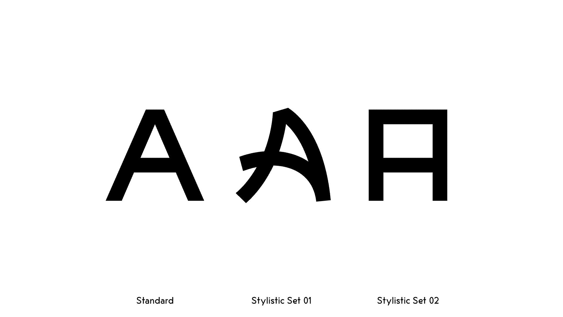 Typographic letter A variations with stylistic alternates, minimal, geometric, dark