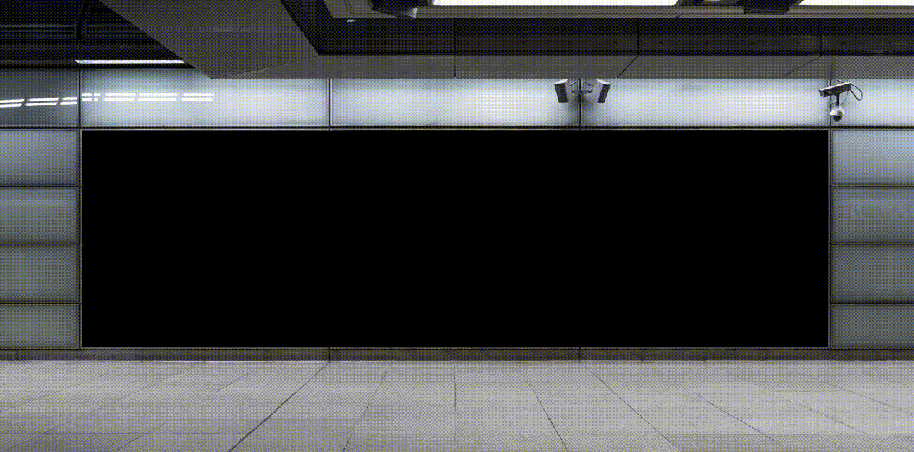 Art on The Mart transit screen sequence, minimal, monochrome, dark