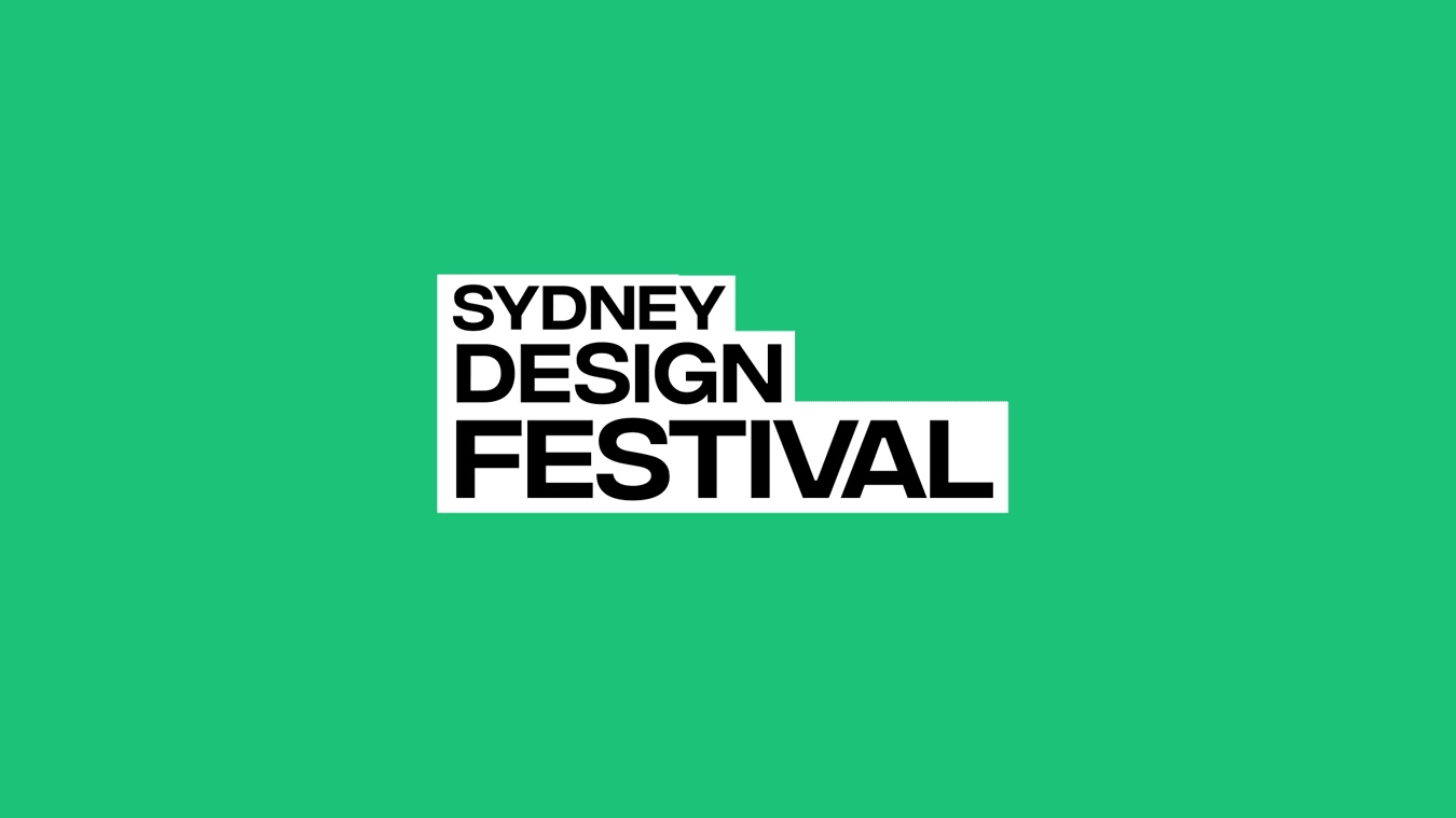 Sydney Design Festival type branding, minimal, corporate-clean, dark
