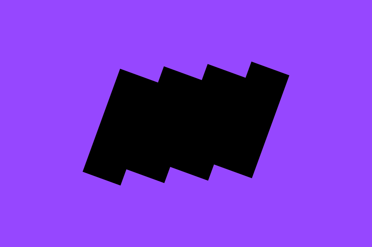 Pixelated notch mark on vibrant purple, geometric, minimal, vibrant