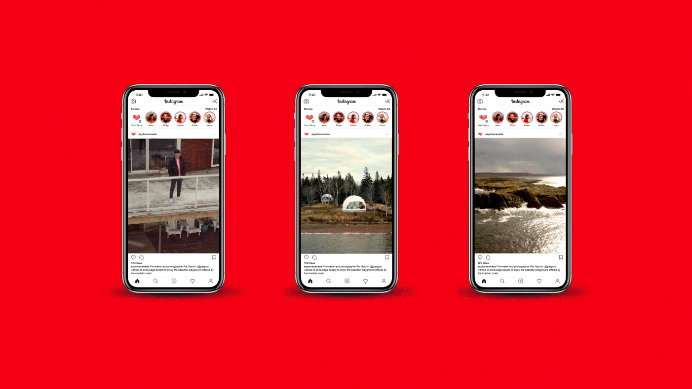 CANADA social posts on three phone mockups, minimal, photographic, vibrant