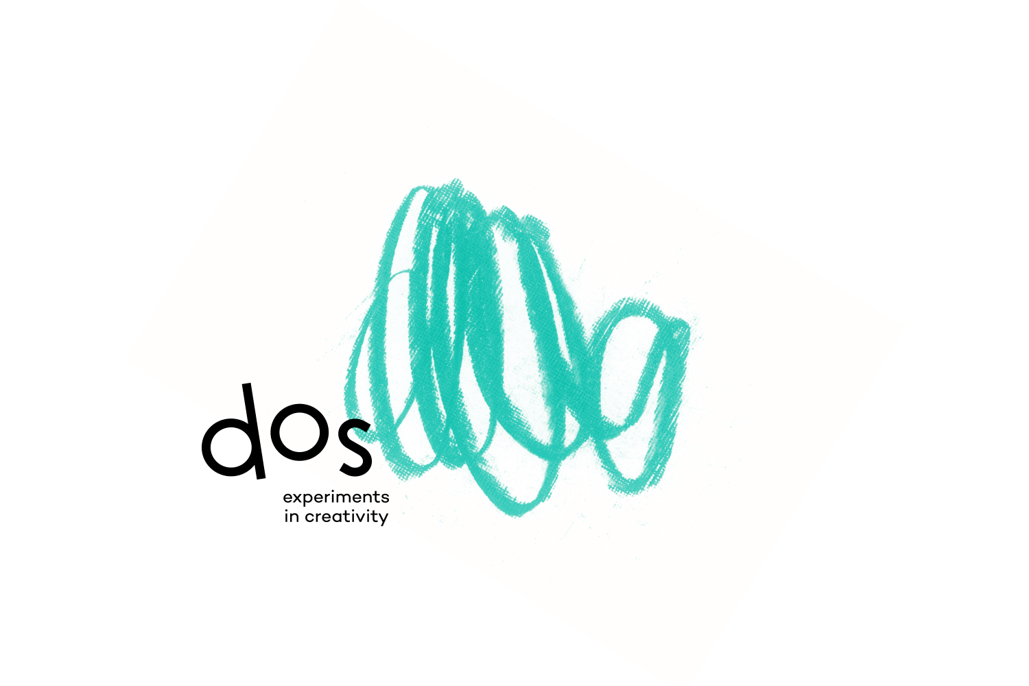 Dos animated logo with turquoise scribble, minimal, playful, dark