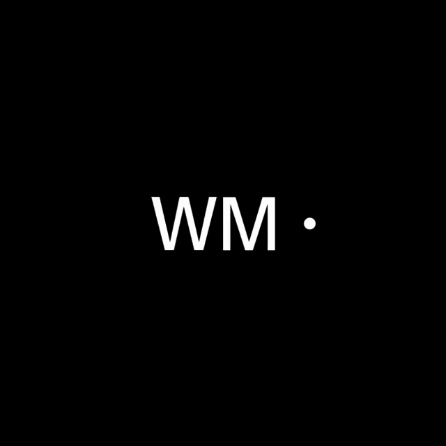 WM monogram with dot accent, minimal, monochrome, dark