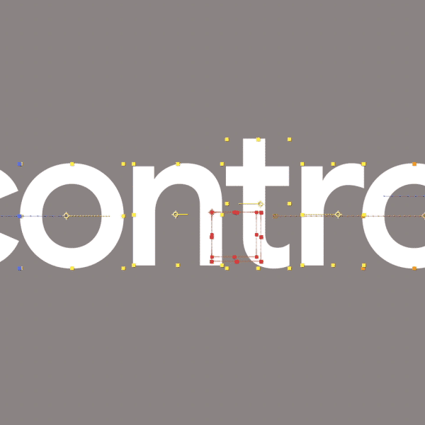 Contra typeface with design construction overlay, minimal, geometric, light