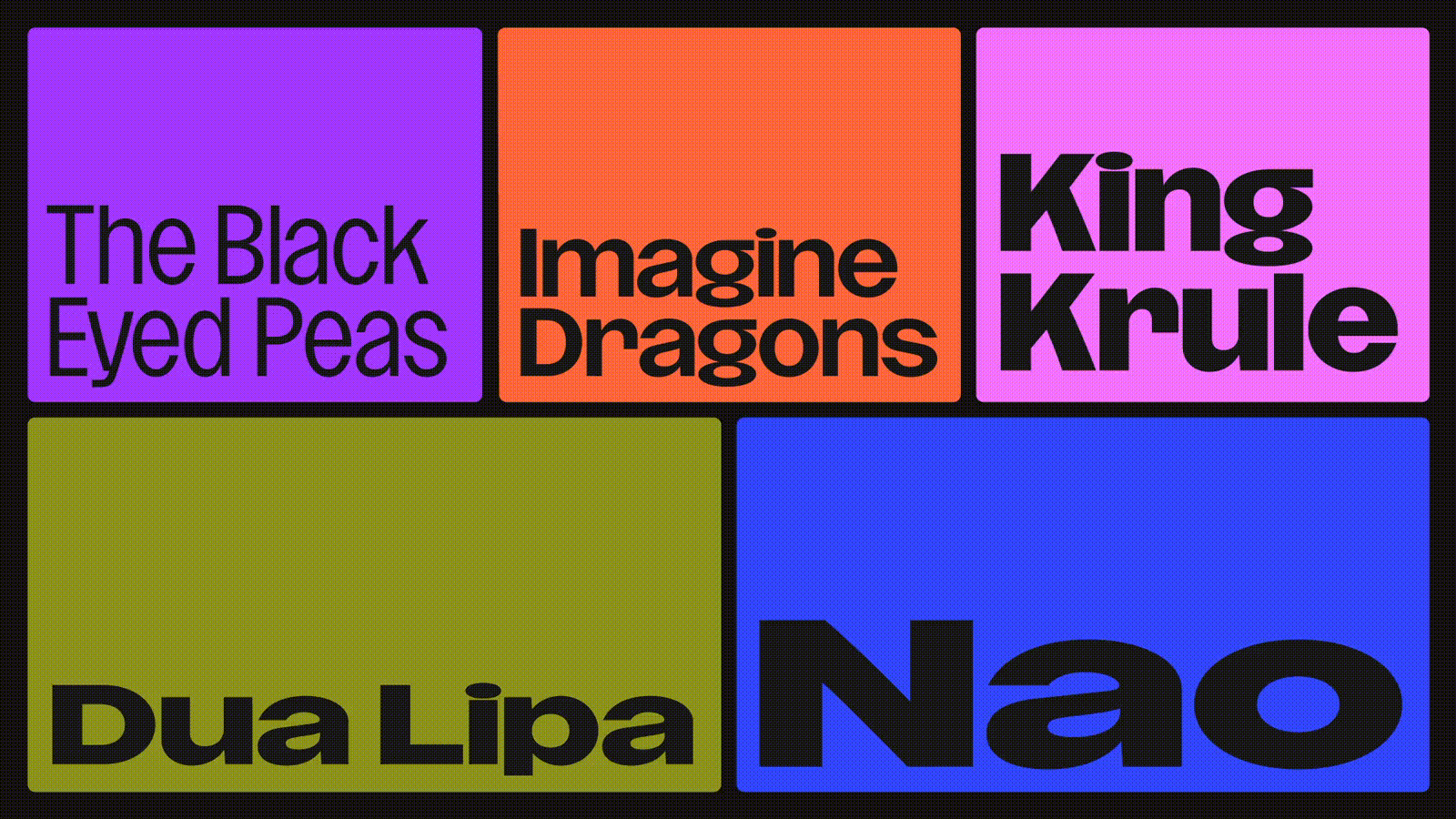 Deezer variable type artist blocks, typographic, geometric, vibrant