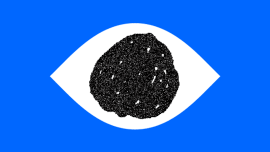Eye icon with textured pupil on bright blue, minimal, flat, cool