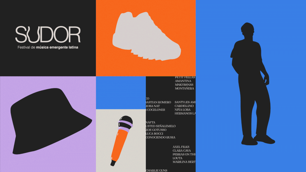 Bold modular music event identity, geometric, flat, dark