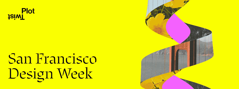 San Francisco Design Week serif logotype with color-blocked photo collage, abstract, minimal, warm