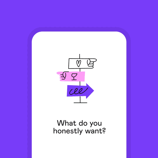 Animated questionnaire flow with line art icons, minimal, line-art, vibrant
