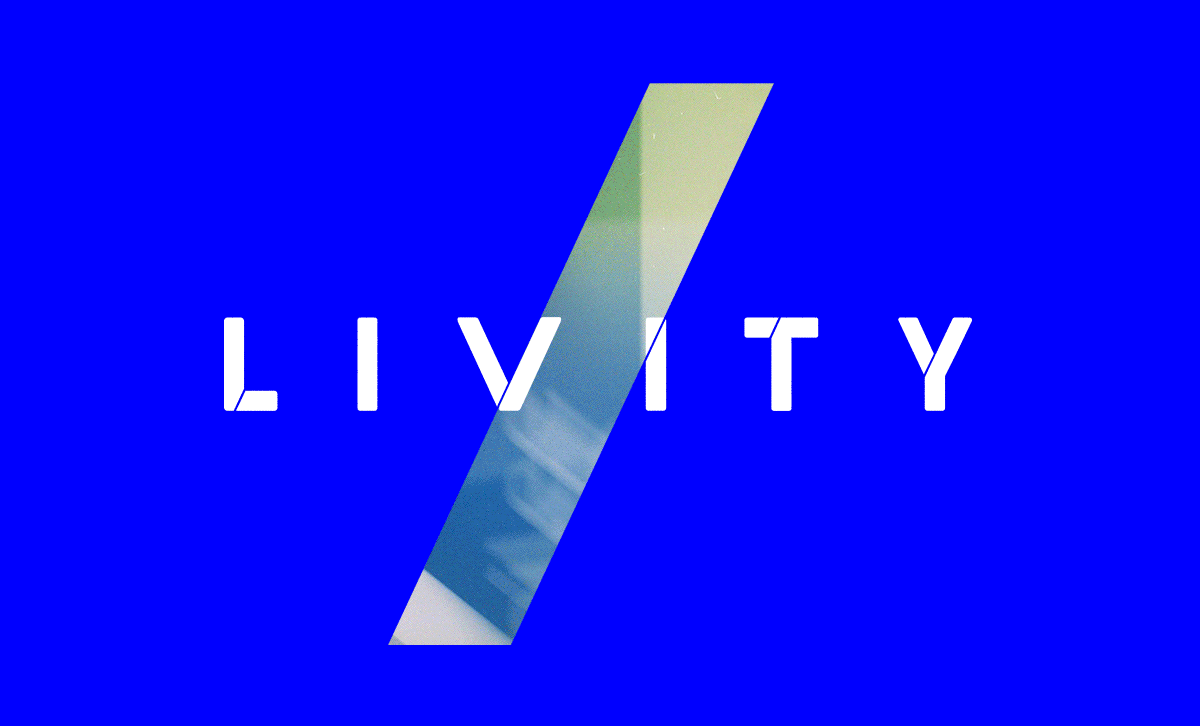 LIVITY: Dynamic diagonal slash through letterforms, minimal, geometric, light