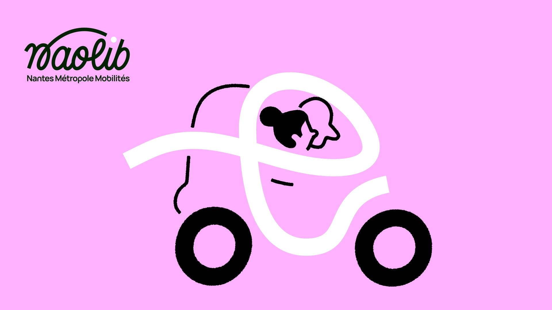 Naolib campaign loop, scooter and park and ride, illustrated, minimal, pastel