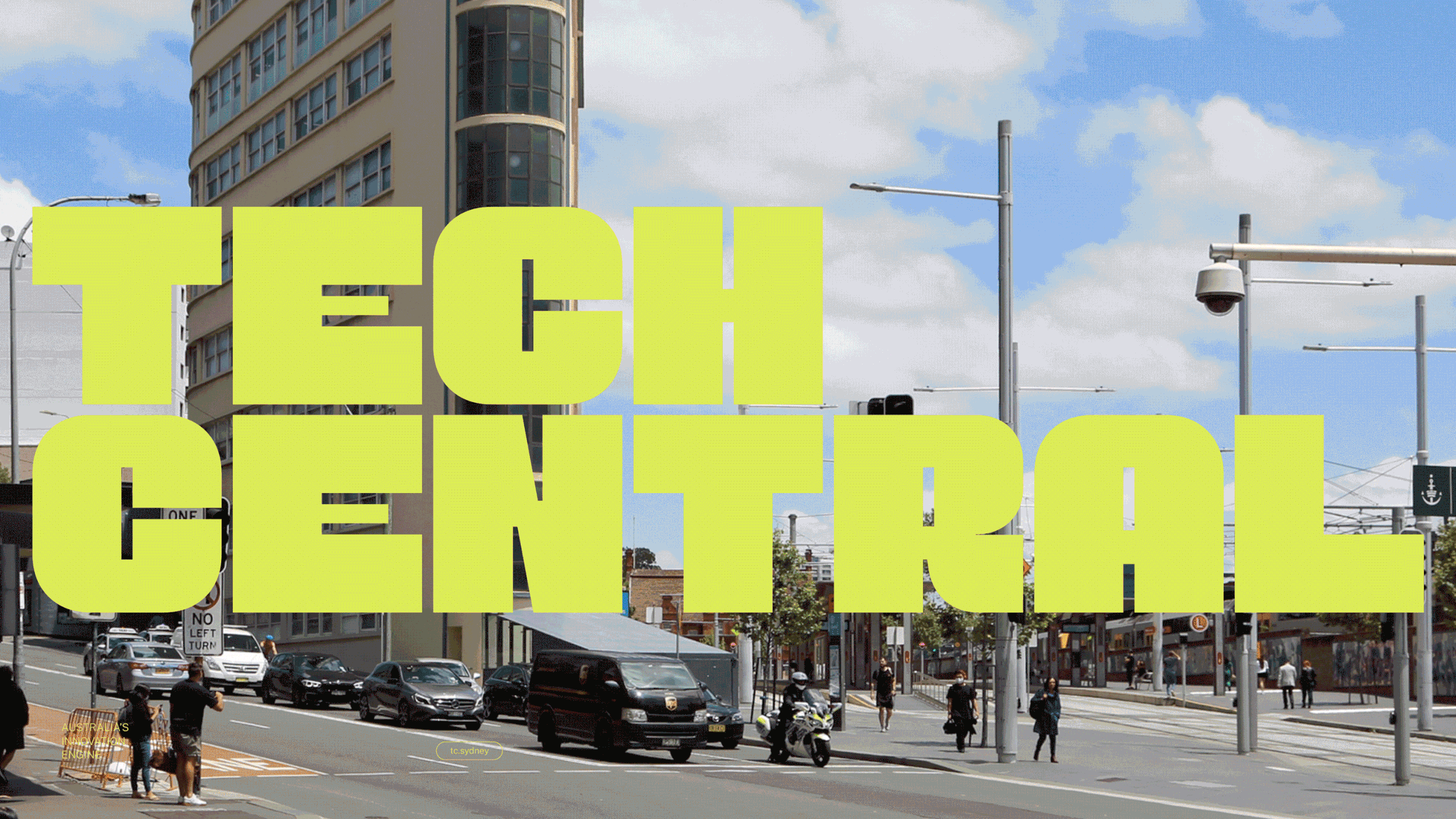 Tech Central wordmark over cycling photography, photographic, typographic, vibrant