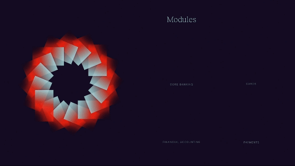Tuum modules panel with animated rosette and icon set, abstract, geometric, dark