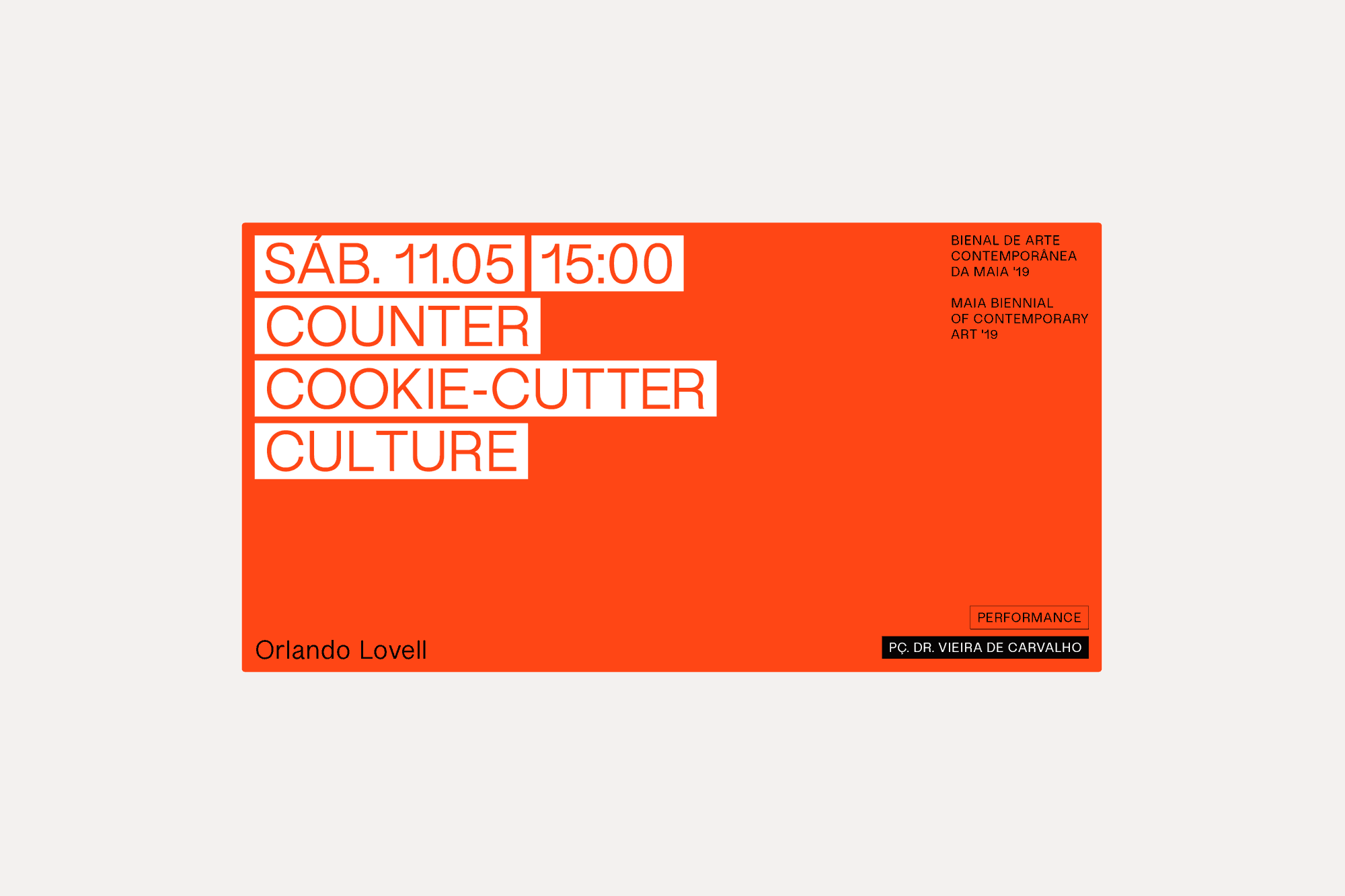 Bright orange event poster with stacked typography, minimal, swiss, vibrant