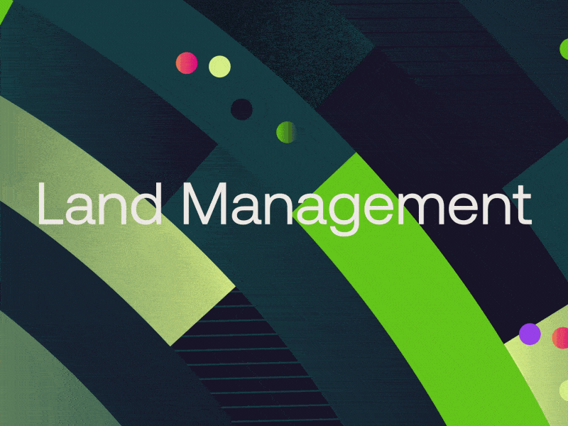 Land management environmental title card with diagonal overlays, abstract, geometric, dark