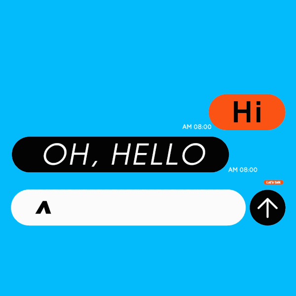 Bright cyan chat UI with rounded message bubbles, minimal, flat, vibrant