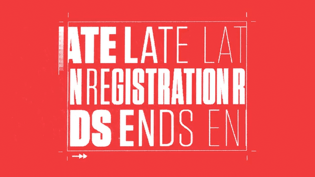 High-contrast registration-alert typography, retro, minimal, warm