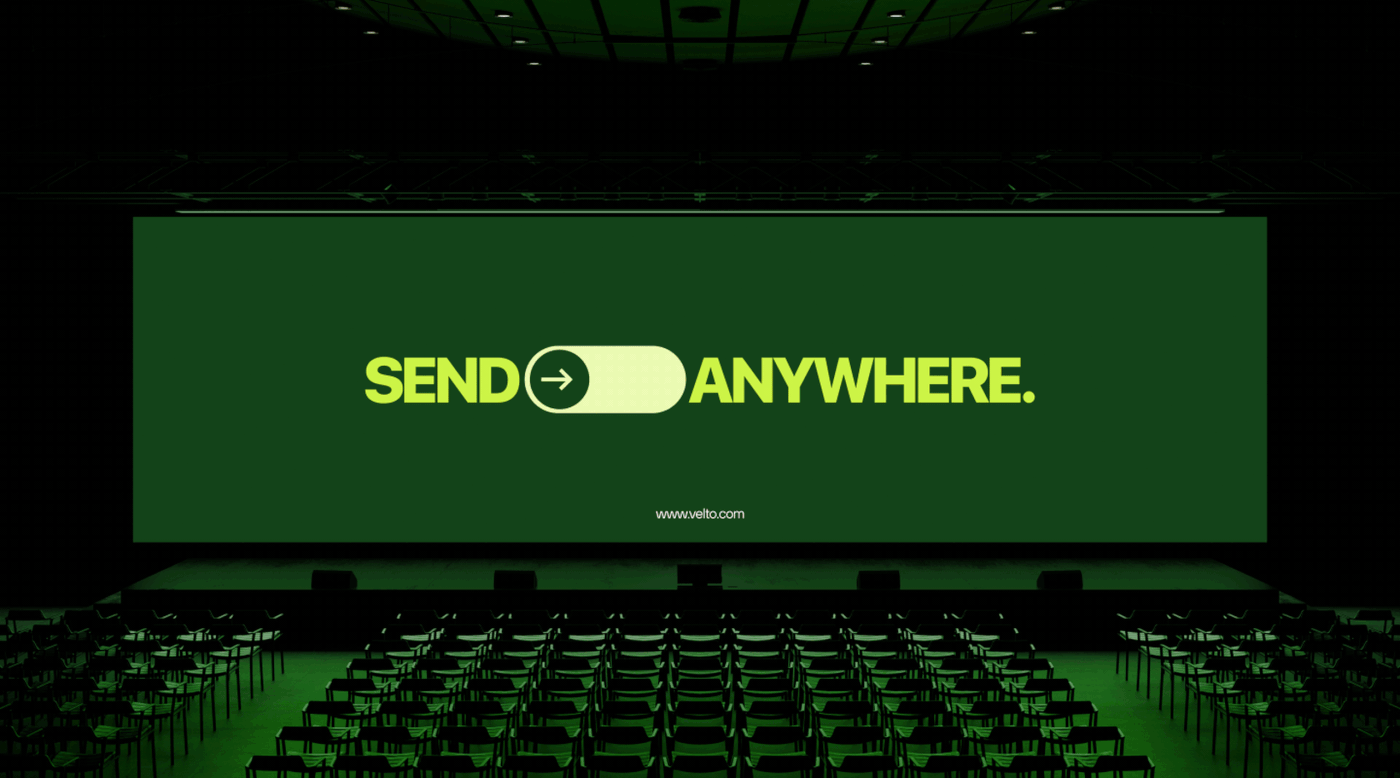 Cinema advertisement with lime-green all-caps type on forest-green, minimal, geometric, dark