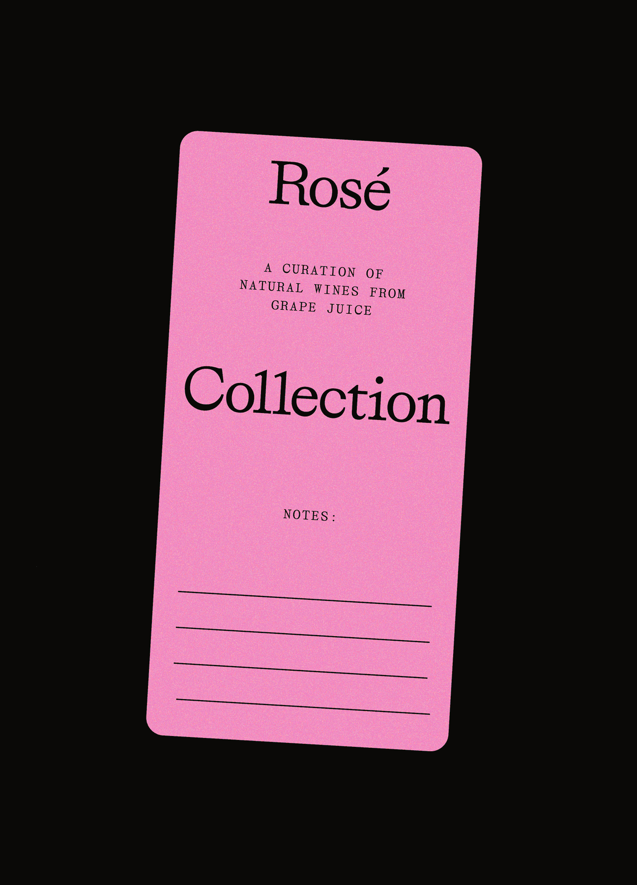 Rose wine collection card with curation statement, minimal, light-mode, dark