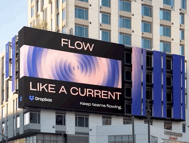 Dropbox gradient billboard urban signage, gradient-heavy, abstract, dark