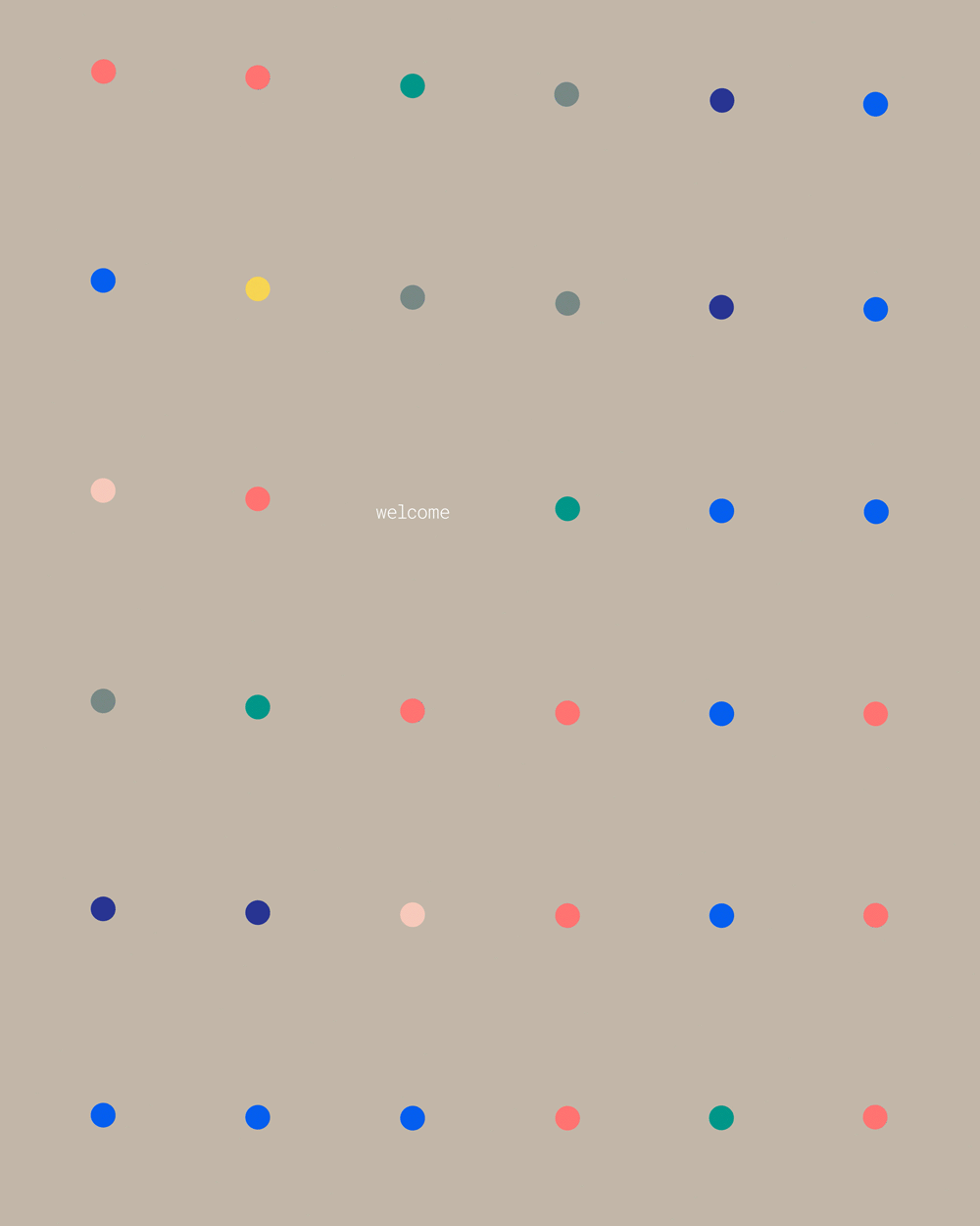 Scattered dot-grid welcome screen with pastel accents, minimal, geometric, warm