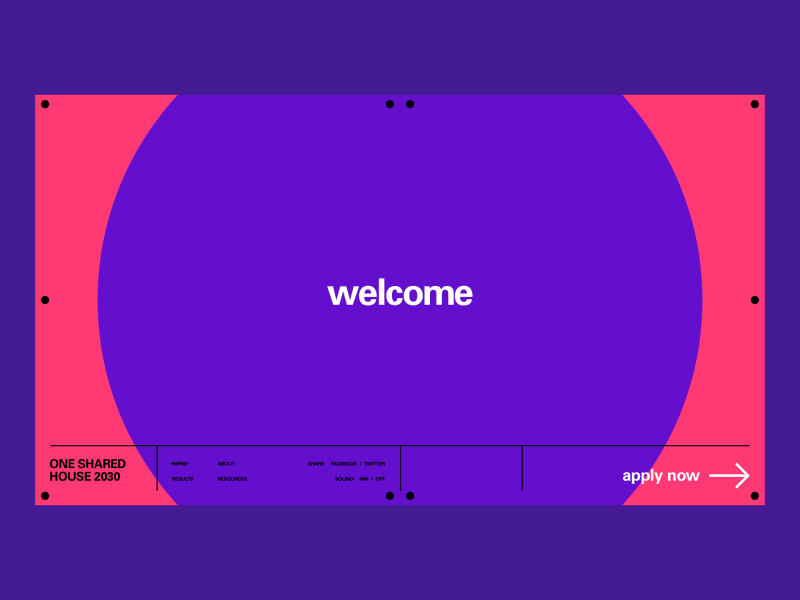 Bold color-block housing welcome screen, minimal, gradient-heavy, vibrant