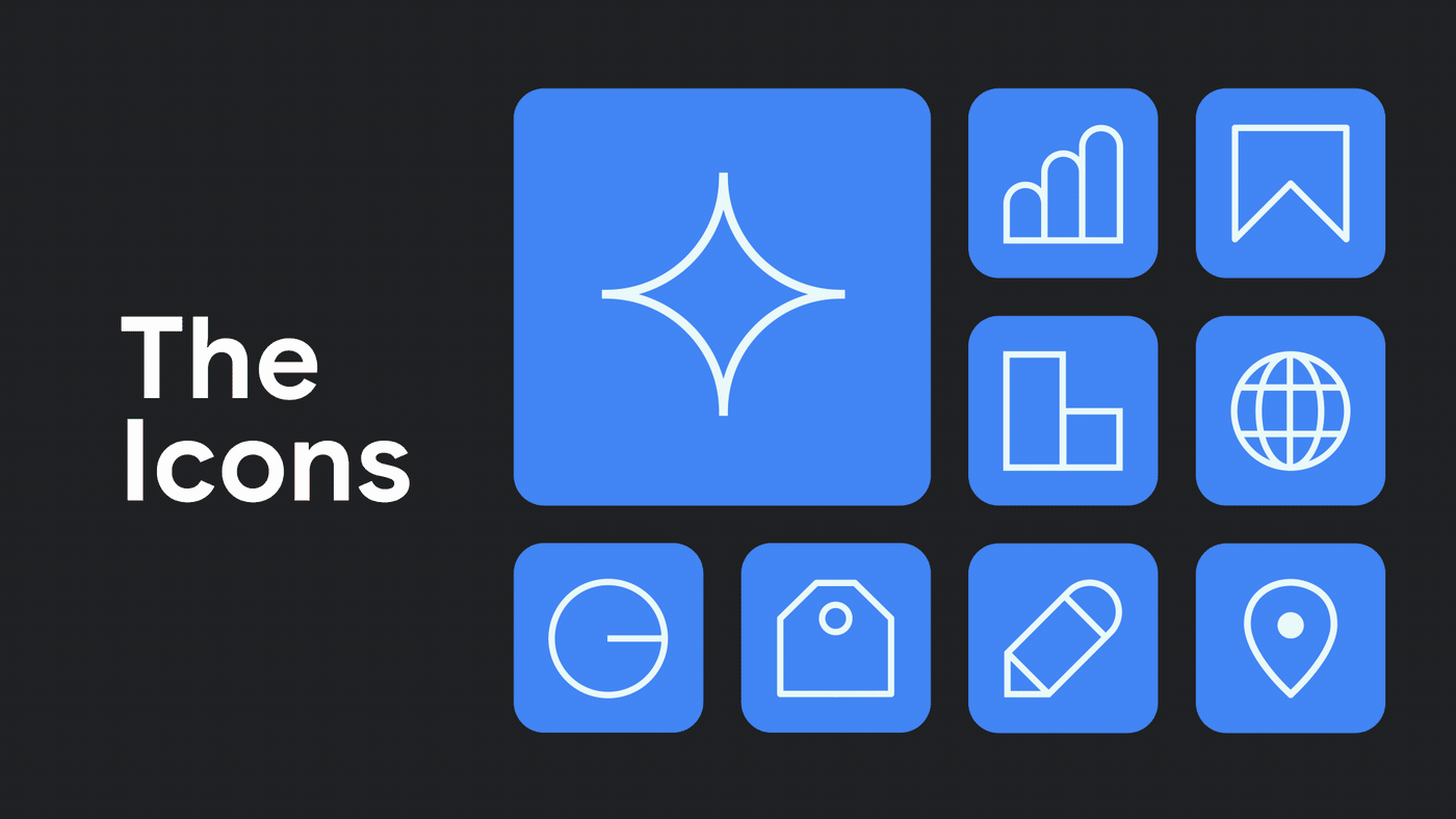 Google Marketing Live 2024 animated icon system, minimal, flat, cool